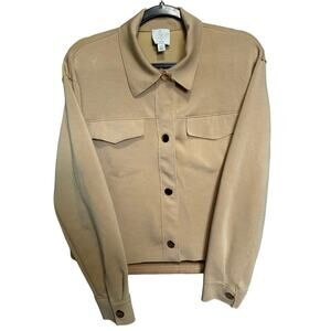 Joie Cropped Knit Utility Jacket In Tan/Camel With Gold Buttons Size Medium